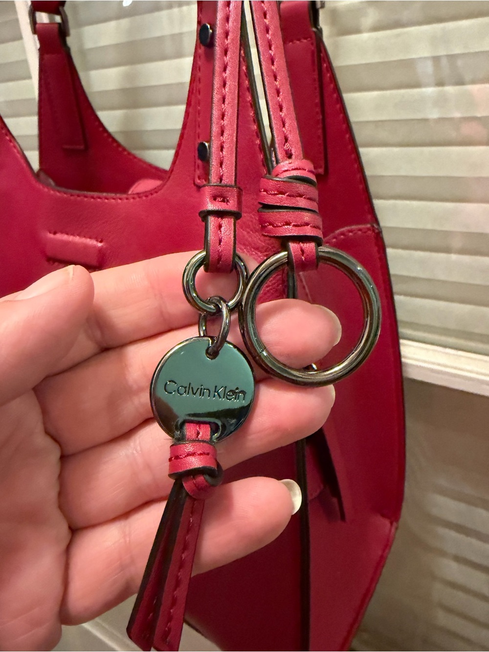 Calvin Klein Shelly Satchel Braided-Handle Red Leather Shoulder Bag - Picture 3 of 10